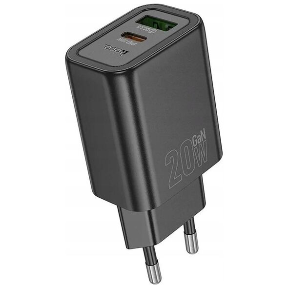 HOCO ładowarka sieciowa USB A + Typ C PD QC3.0 3A 20W N61 czarna