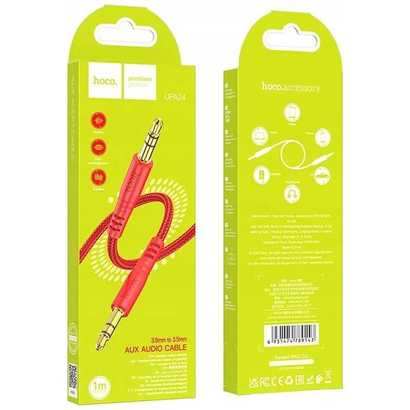 Kabel Hoco HOCO kabel AUX Jack 3,5 mm (męski) do Jack 3,5 mm (męski) UPA24 1 m czerwony