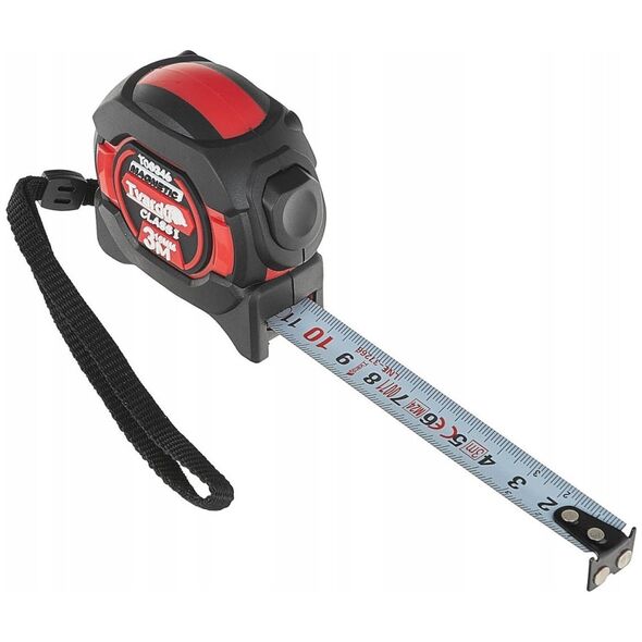 Miara zwijana nylon dwustronna z magnesem i autostopem 5m/25mm KLASA I – kartonik wystawowy (6/60)