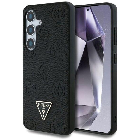 Etui Guess Grained Hot Stamp Peony  Pattern Triangle Logo MagSafe do Samsung Galaxy S25 czarny
