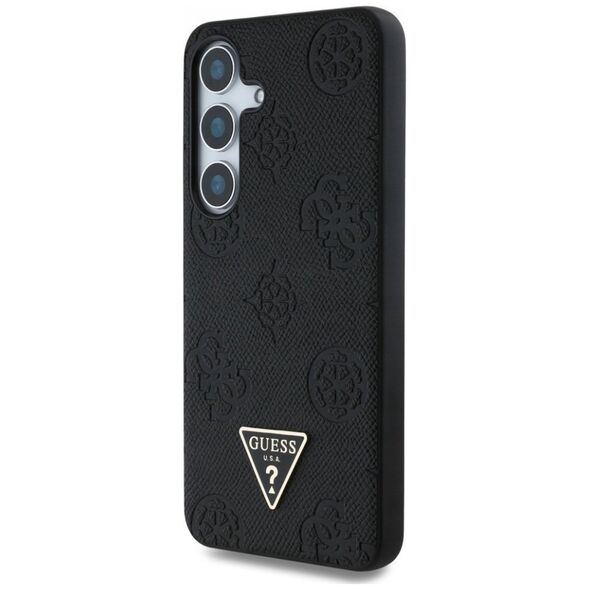 Etui Guess Grained Hot Stamp Peony  Pattern Triangle Logo MagSafe do Samsung Galaxy S25 czarny