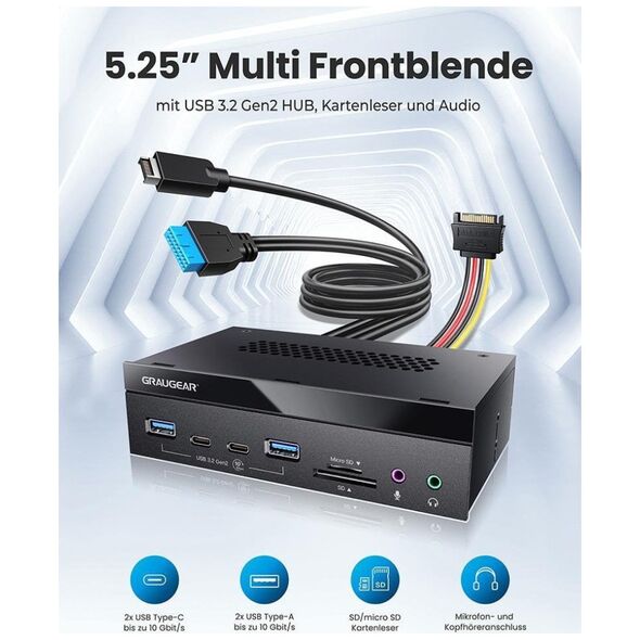 GRAUGEAR Multi Frontblende 8-Fach + Kartenleser USB,SD,Micro