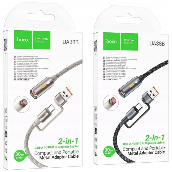 HOCO kabel USB A / Typ C do zapalniczka samochodowa UA38B 0,3 m czarny
