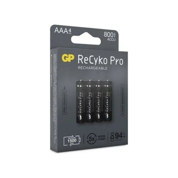 GP GP ReCyko Pro Rechargeable Battery, Size AAA, 800 mAh, 4-pack