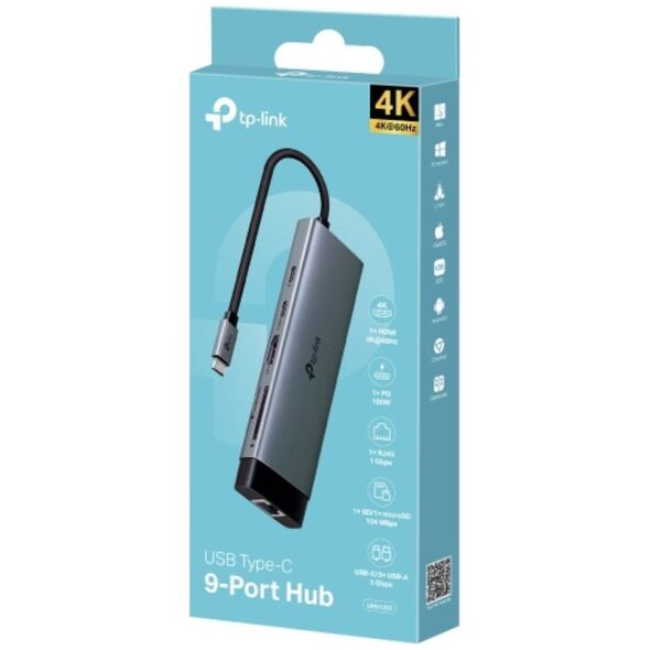 TP-Link UH9120C USB-C hub 9v1 (3xUSB3.2Gen1,1xUSB-C3.2Gen1, 1xGbE, 1xHDMI, 1xSD, 1xmicroSD, PD 100W)