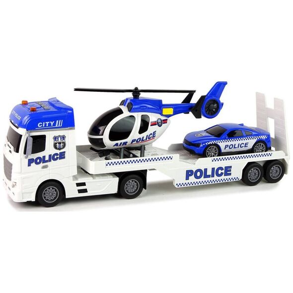 LeanToys Zestaw Policja Laweta Ciężarówka Autko Helikopter Dźwięk Światła