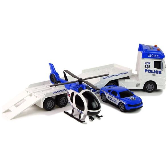 LeanToys Zestaw Policja Laweta Ciężarówka Autko Helikopter Dźwięk Światła