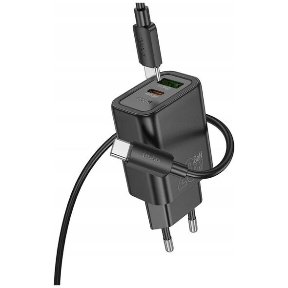 HOCO ładowarka sieciowa USB A + Typ C + kabel Typ C do Lightning PD QC3.0 3A 20W N61 czarna