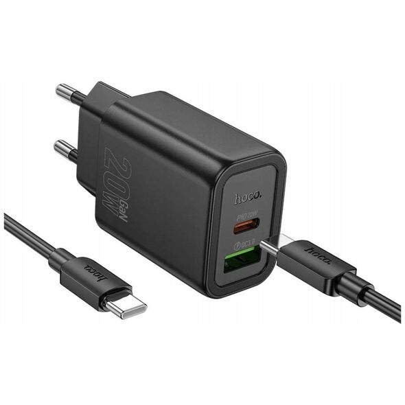 HOCO ładowarka sieciowa USB A + Typ C + kabel Typ C do Lightning PD QC3.0 3A 20W N61 czarna