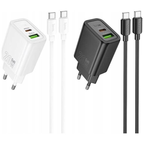 HOCO ładowarka sieciowa USB A + Typ C + kabel Typ C do Lightning PD QC3.0 3A 20W N61 czarna