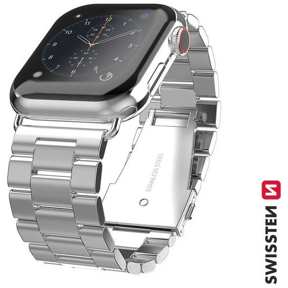 Swissten Μεταλλικό λουράκι για ρολόι μήλου 42-44 mm ασημί 13230123 8595217496286
