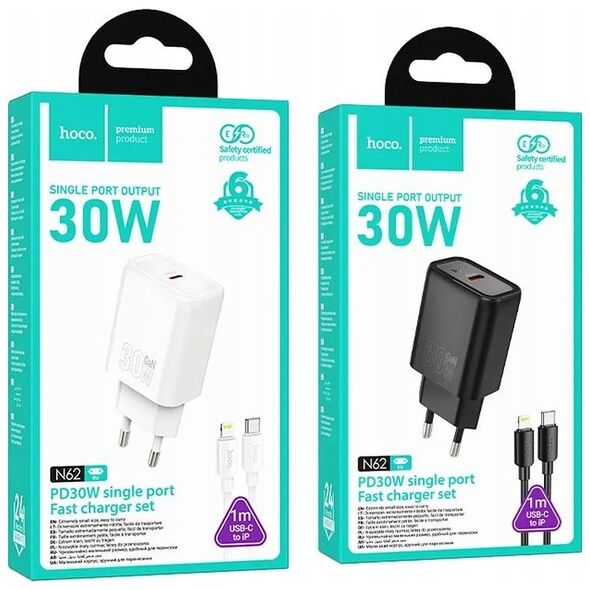 HOCO ładowarka sieciowa Typ C + kabel Typ C do Lightning PD QC 30W N62 czarna