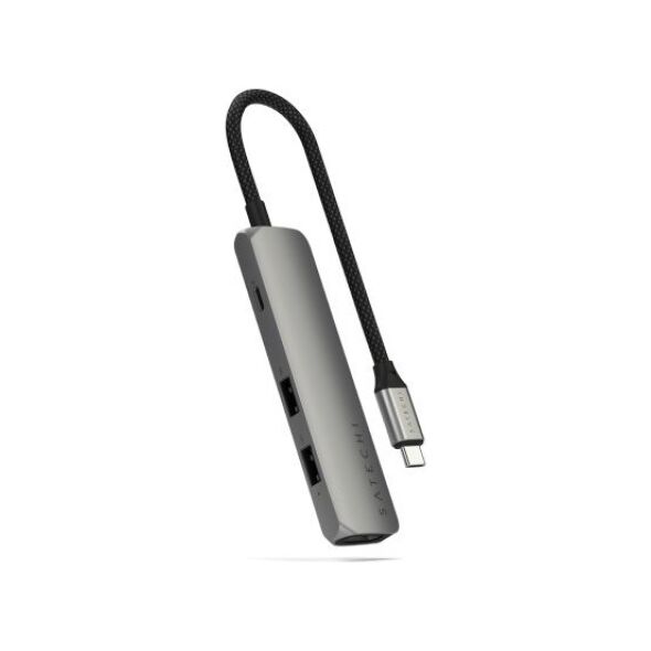 Satechi 4-in-1 USB-C Slim Multiport Adapter 4K - aluminiowy adapter do urządzeń mobilnych USB-C (USB-C, 4K HDMI, 2x USB-A) (space gray)