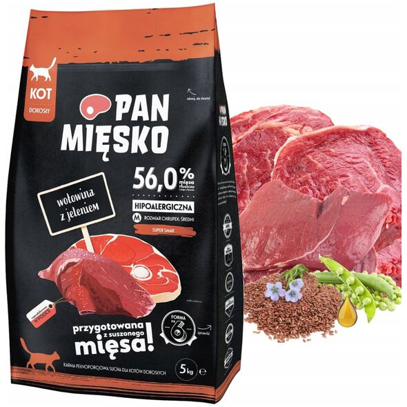 Pan Mięsko Karma sucha dla kota Wołowina z jeleniem (dorosły) chrupki M 5kg