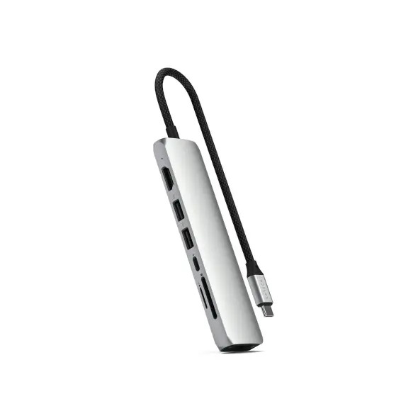 Satechi 7-in-1 HUB USB-C Slim Multiport Adapter with Ethernet USB-C / 2xUSB-A, USB-C PD, HDMI 4K, card reader, Ethernet silver