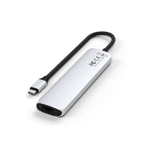 Satechi 7-in-1 HUB USB-C Slim Multiport Adapter with Ethernet USB-C / 2xUSB-A, USB-C PD, HDMI 4K, card reader, Ethernet silver