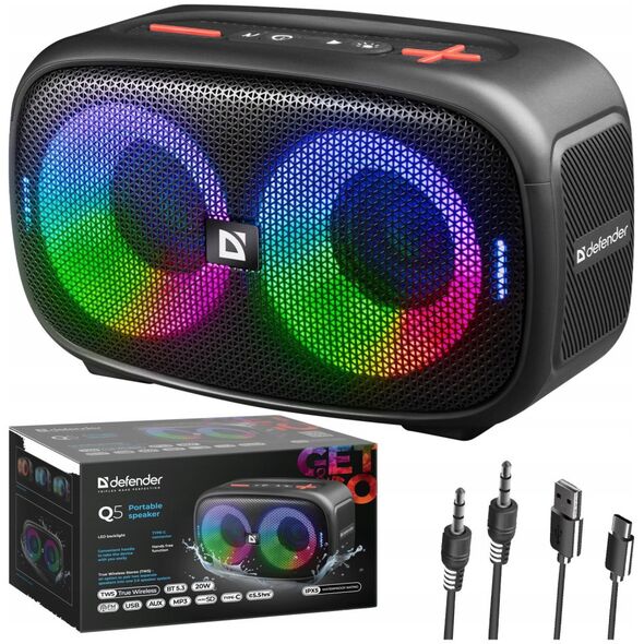 ML GŁOŚNIK DEFENDER Q5 BLUETOOTH 5.3 20W LED/BT/FM/USB/TWS