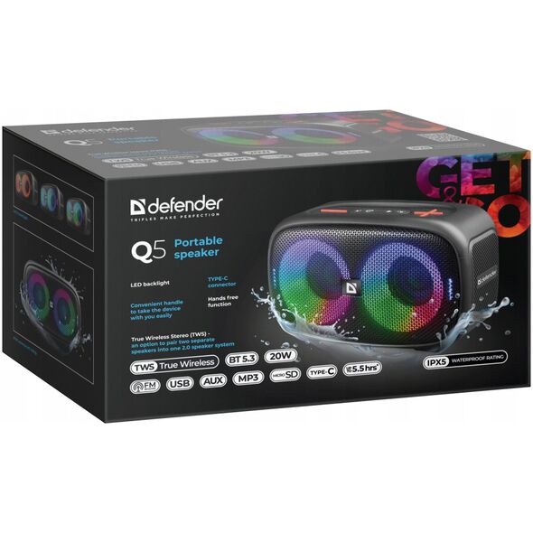ML GŁOŚNIK DEFENDER Q5 BLUETOOTH 5.3 20W LED/BT/FM/USB/TWS