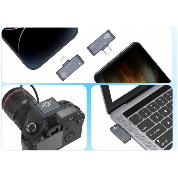 2x Mikrofon Krawatowy Bezprzewodowy 3w1 na iPhone Lightning + USB-C + 3,5mm / AirWave / Combo