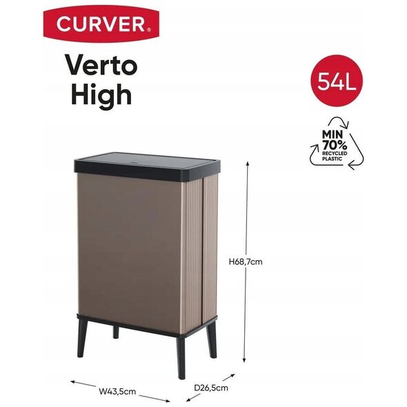 CURVER VERTO GARBAGE BIN 54L HIGH/PEARL PINK