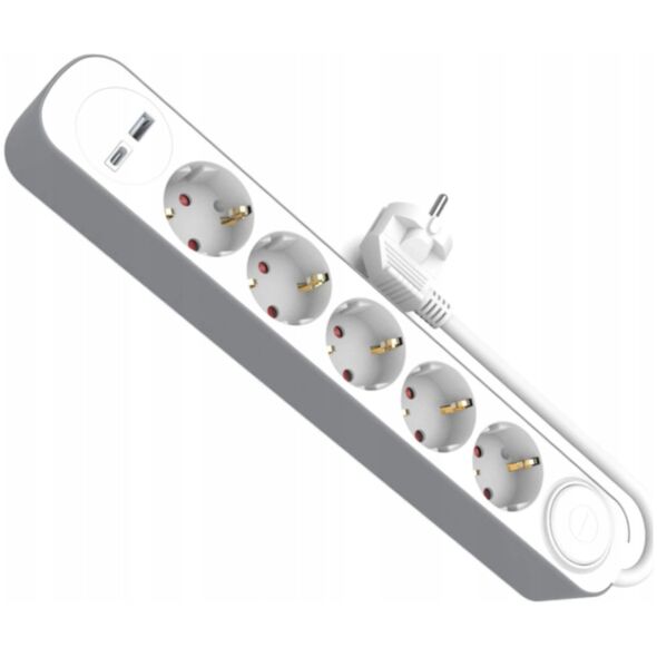 HOME EXTENSION CORD 5x SOCKETS 3m WITH SWITCH 1x USB-A 1x USB-C