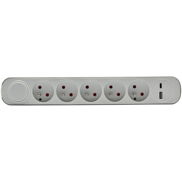HOME EXTENSION CORD 5x SOCKETS 3m WITH SWITCH 1x USB-A 1x USB-C