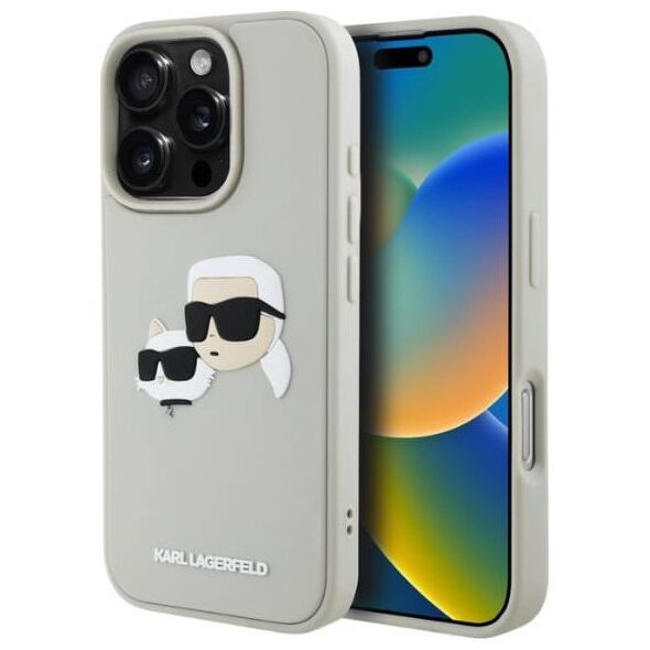 Etui Karl Lagerfeld HC 3D Rubber Double   Heads do iPhone 16 Pro Max beżowy