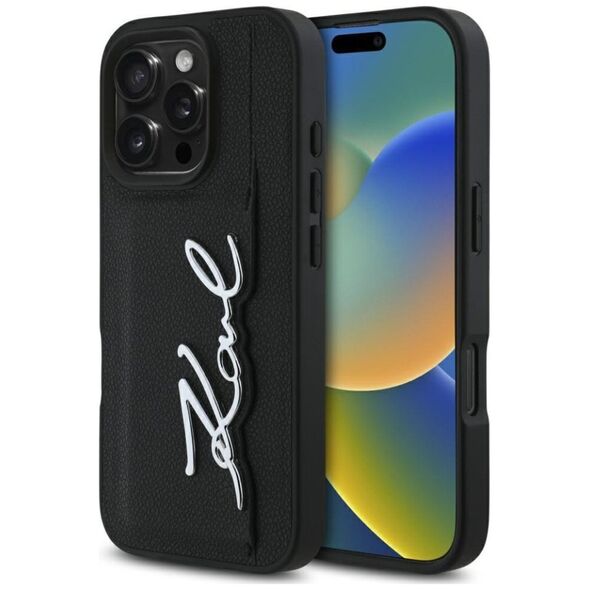 Etui Karl Lagerfeld HC Grained PU         Cardslot Metal Signature do iPhone 16 Pro czarny