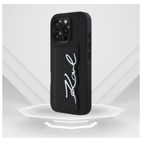 Etui Karl Lagerfeld HC Grained PU         Cardslot Metal Signature do iPhone 16 Pro czarny