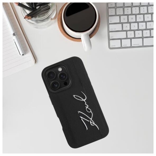 Etui Karl Lagerfeld HC Grained PU         Cardslot Metal Signature do iPhone 16 Pro czarny
