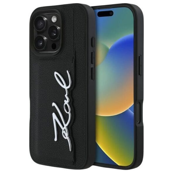 Etui Karl Lagerfeld HC Grained PU         Cardslot Metal Signature do iPhone 16 Pro czarny