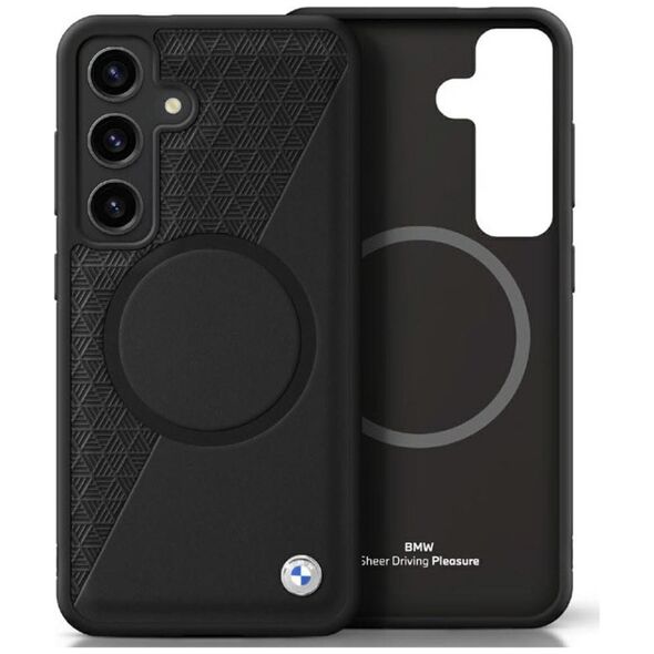 Etui BMW Leather Half Textured MagSafe    do Samsung Galaxy S25 czarny