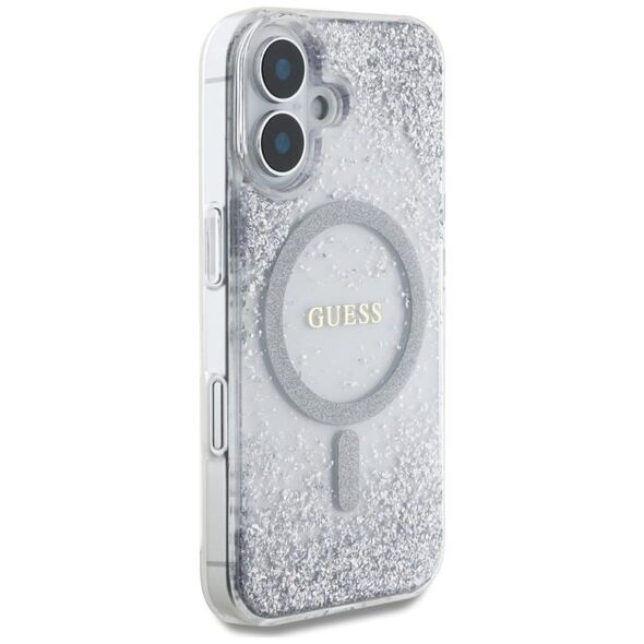 Etui Guess HC Resin Bottom Glitter do     iPhone 16 MagSafe srebrny