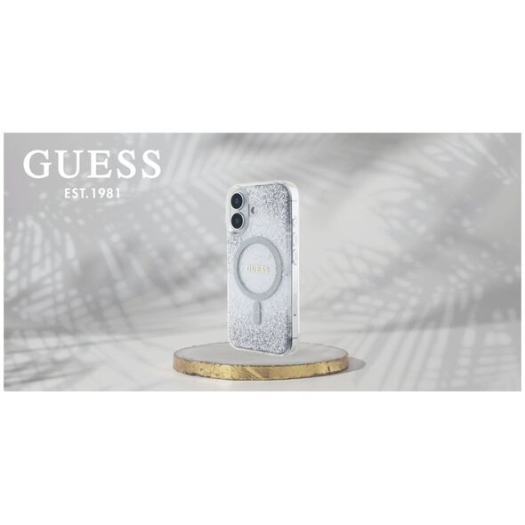 Etui Guess HC Resin Bottom Glitter do     iPhone 16 MagSafe srebrny
