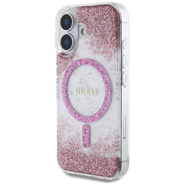 Etui Guess HC Resin Bottom Glitter do     iPhone 16 MagSafe różowy