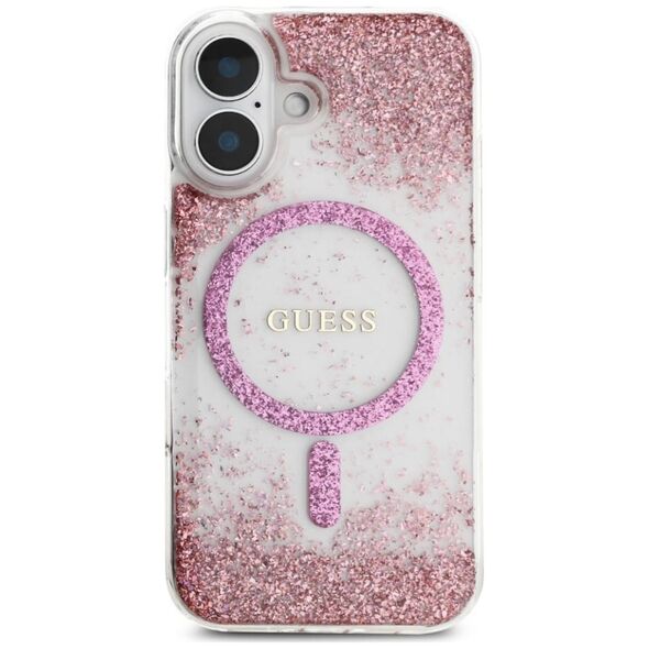 Etui Guess HC Resin Bottom Glitter do     iPhone 16 MagSafe różowy