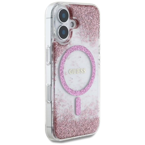 Etui Guess HC Resin Bottom Glitter do     iPhone 16 MagSafe różowy