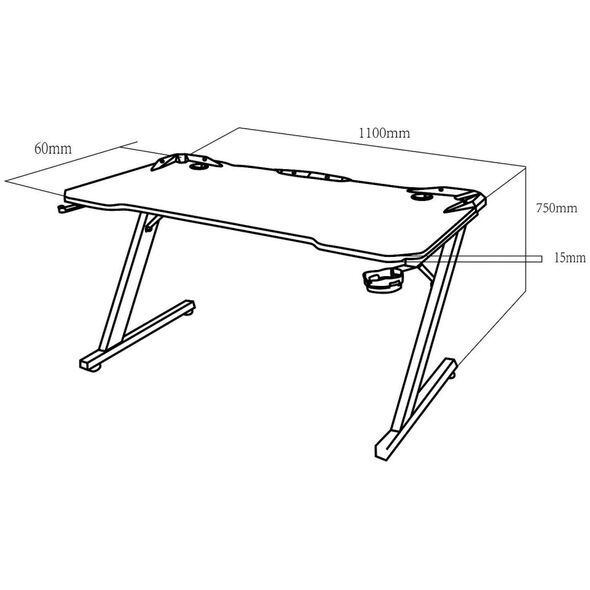 Biurko NanoRS Biurko gamingowe czarne duże NanoRS, 150kg max, wysokość 750mm, 110x60x1,5cm, uchwyt na kubek i słuchawki, RS345