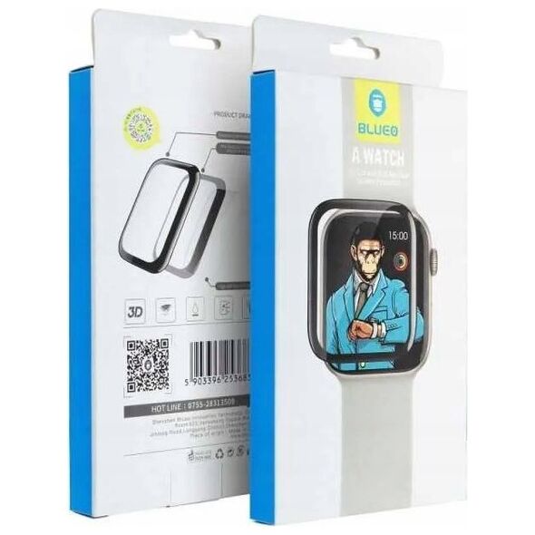 Blueo Szkło Hartowane 5D Mr. Monkey Glass - do Apple Watch SE / SE 2 44MM czarny (Strong HD)