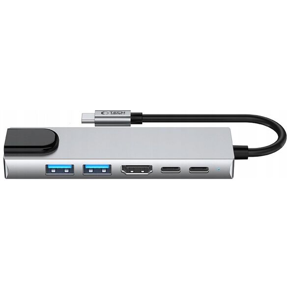 TECH-PROTECT HB02 HUB ADAPTER 6IN1 TYPE-C + USB2.0 + USB3.0 + HDMI 4K 30HZ + RJ45 + PD100W SPACE GREY