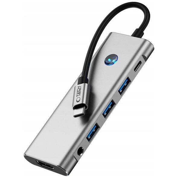 TECH-PROTECT HB04 HUB ADAPTER 9IN1 TYPE-C + USB2.0 + USB3.0 + HDMI 4K 60HZ + SD/TF + PD100W + AV3.5 SPACE GREY