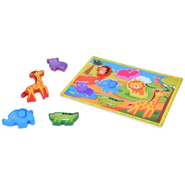 Jokomisiada Drewniane puzzle układanka zwierzątka safari 7ele dopasuj kształty ZA5256