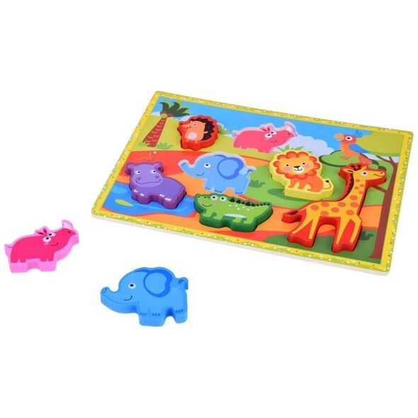 Jokomisiada Drewniane puzzle układanka zwierzątka safari 7ele dopasuj kształty ZA5256