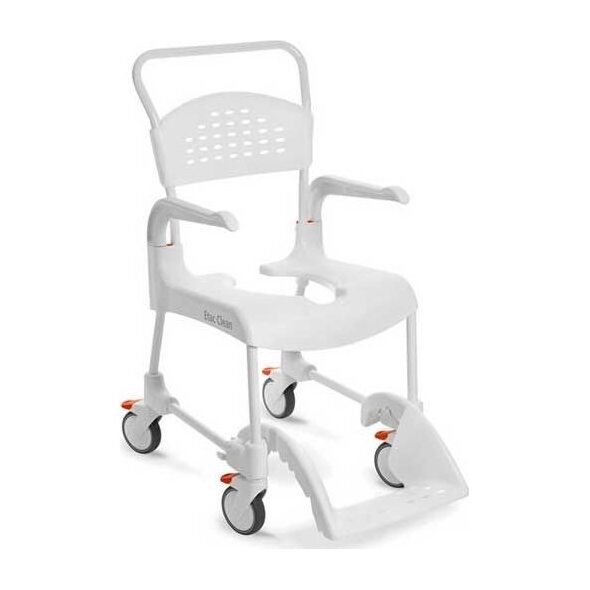 Etac Clean wózek toaletowo-prysznicowy zregulacją wysokości siedziska (47,5 do 60cm)- 4 hamulce, kol. śnieżny biały