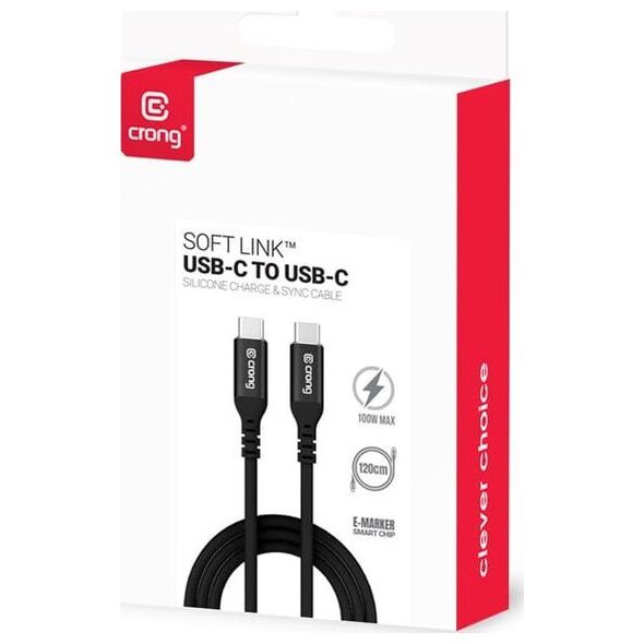 Crong Soft Link - Kabel 100W PD 5A USB-C do USB-C 25cm (czarny)