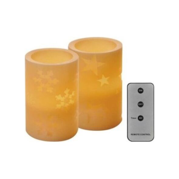 Kaledine dekoracija "2 zvakutes", 2 x 3Vdc (2x2 x AA), 2 x 1 LED, gintarine balta, su laikmaciu, valdikliu ir pulteliu, EMOS