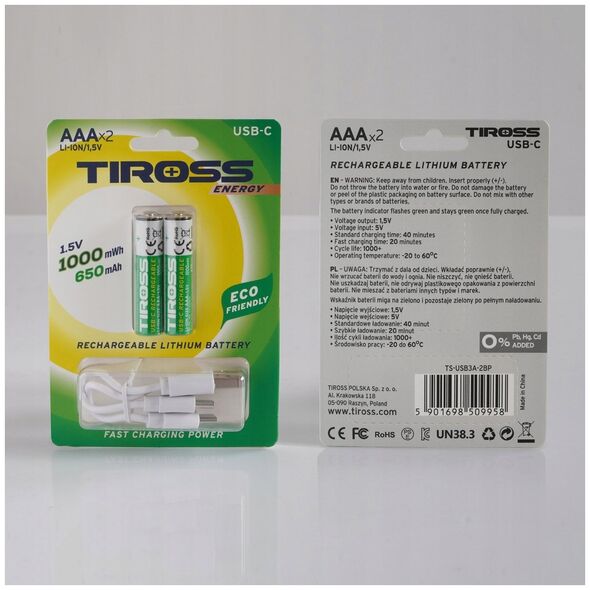 TIROSS RECHARGEABLE BATTERY R03 AAA 2pcs