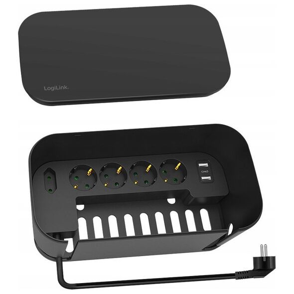 Kabel zasilający LogiLink LogiLink Kabelbox m. 5-fach-Steckdosenleiste USB/Schuko sch