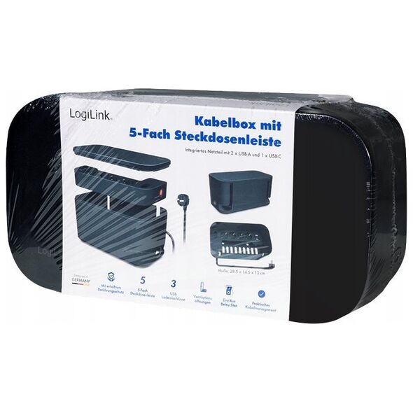 Kabel zasilający LogiLink LogiLink Kabelbox m. 5-fach-Steckdosenleiste USB/Schuko sch
