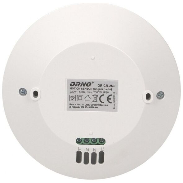 Orno Czujnik ruchu 360 st. IP20, 2000W, 3 sensory, regulacja zasięgu ?3m-20m, biały